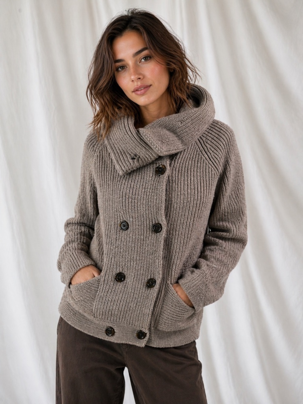 GAP Chunky Knit Cardigan Jacket Gray | Cozy Button Front Sweater Coat. PTP 20